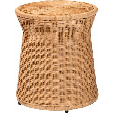 Caroline Round Natural Rattan End Table In Light Honey