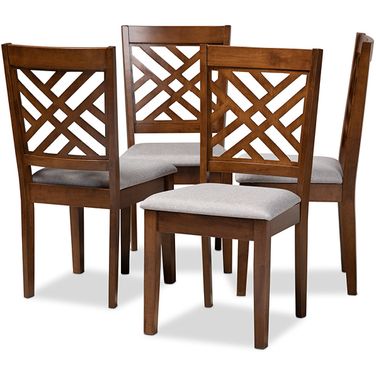 Caron Modern And Contemporary Grey Fabric Upholstered Walnut Brown Finished 4-Piece Wood Dining Chair Set
