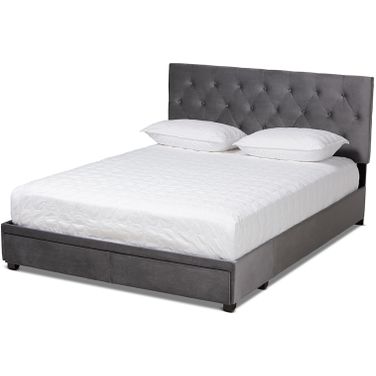 Caronia Modern And Contemporary Grey Velvet Fabric Upholstered 2-Drawer Queen Size Platform Storage Bed