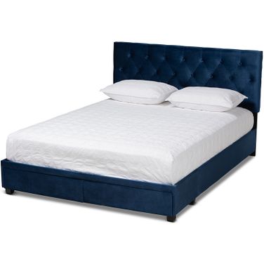 Caronia Modern And Contemporary Navy Blue Velvet Fabric Upholstered 2-Drawer Queen Size Platform Storage Bed