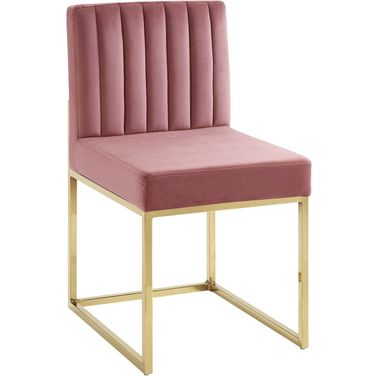Carriage Channel Tufted Sled Base Performance Velvet Dining Chair In Gold/Dusty Rose