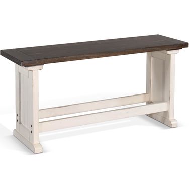 Carriage House Counter Side Bench With Wood Seat In Off White And Dark Brown