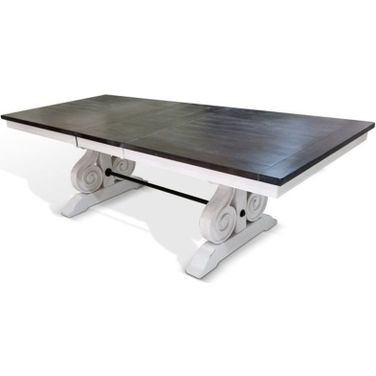 Carriage House Off White and Dark Brown Extendable Trestle Dining Table