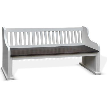 Carriage House Off White and Dark Brown Slat Back Bench