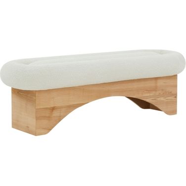 Carsen Boucle and Wood Bench In Ivory and Natural