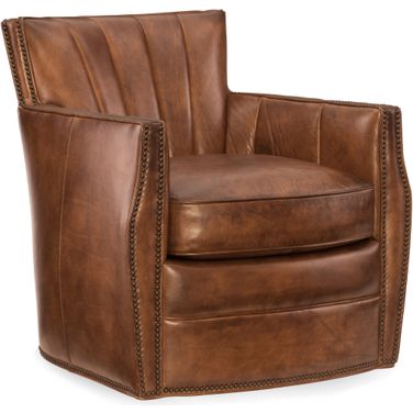 CC Carson Checkmate Rook Leather Swivel Club Chair