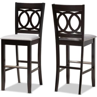 Carson Modern and Contemporary Grey Fabric Upholstered and Espresso Brown Finished Wood 2-Piece Bar Stool Set