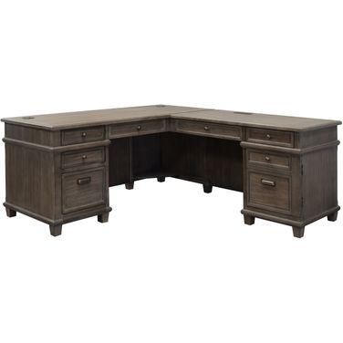Carson Wood Return L-Desk In Weathered Gray