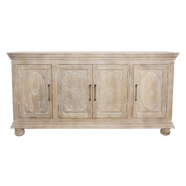 Carter Solid Wood 4-Door Sideboard In Distressed White