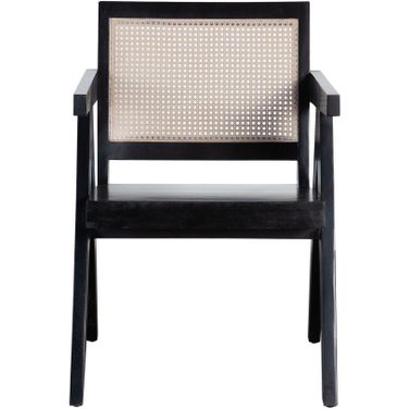 Carter Dining Chair In Solid Wood Frame In Black Finish With Natural Cane Seat Back