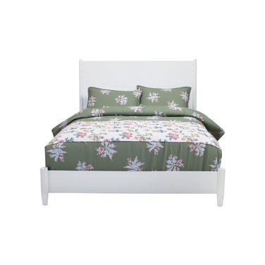 Carved Geometric Solid Wood Full Bed Frame In White