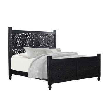 Carved Solid Wood King Bed In Black