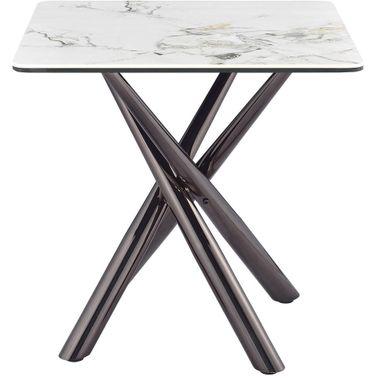 Carvell Square Sintered Stone End Side Table In Mirage White