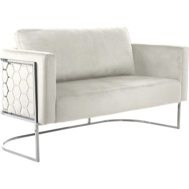 Casa Velvet Loveseat In Cream/Chrome