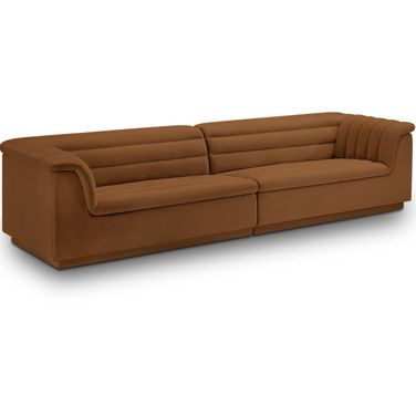 Cascade Velvet Fabric Modular Sofa In Saddle