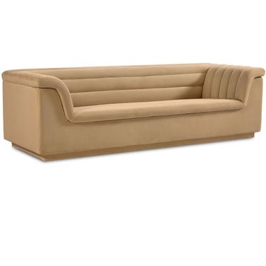 Cascade Velvet Fabric Sofa In Camel