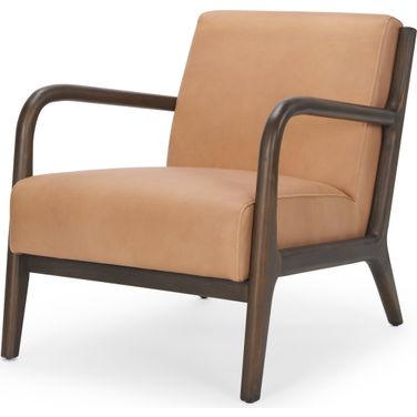 Cashel Accent Chair In Dark Brown Wood and Tan Genuine Leather