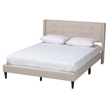 Casol Fabric Upholstered Queen Platform Bed In Beige