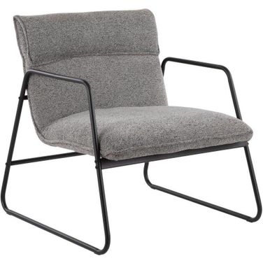 Casper Industrial Arm Chair In Black Steel And Grey Noise Fabric