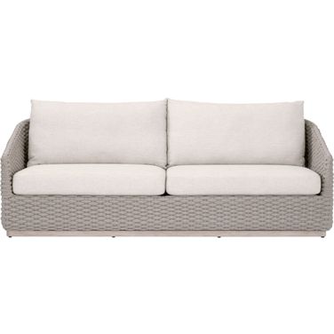 Caspian Outdoor 89 Inch Sofa In Taupe and Washed Ever Teak