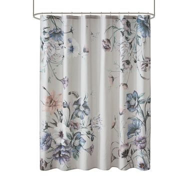 Cassandra Printed Cotton Shower Curtain In Blue