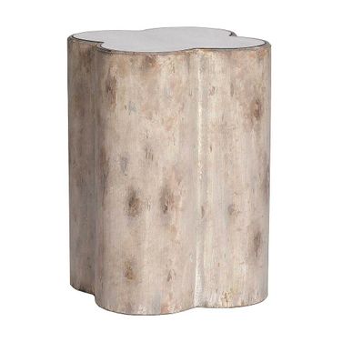 Cassandra Side Table In Distressed Dove and Antique Mirror