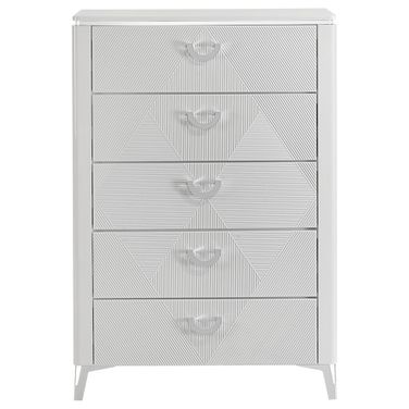 Cassia 5-Drawer Bedroom Chest of Drawers In White High Gloss