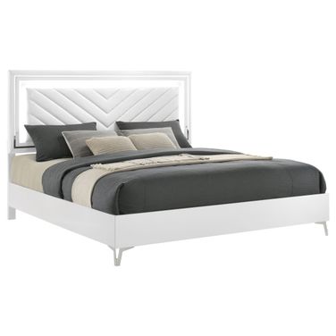 Cassia Eastern King LED Panel Bed In White High Gloss