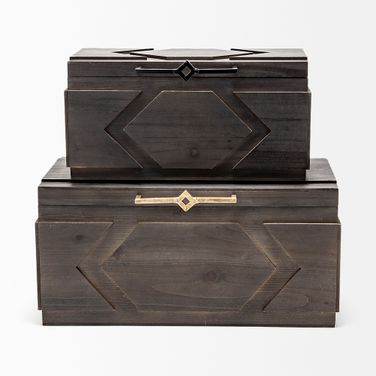 Cassia Wooden Boxes Set of 2 In Brown