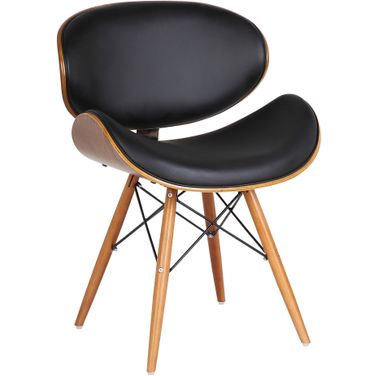 Cassie Mid-Century Dining Chair In Walnut Wood and Black Faux Leather