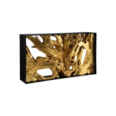 Cast Root Small Console Table with Iron Frame In Gold