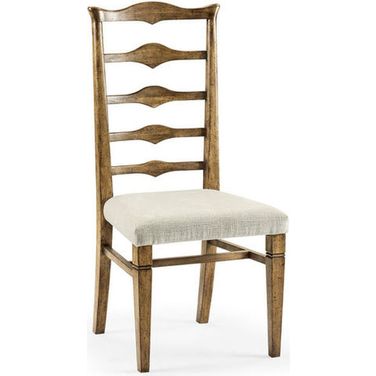 Casually Country Upholstered Shambala Pompano Ladderback Accent Side Chair In Medium Driftwood