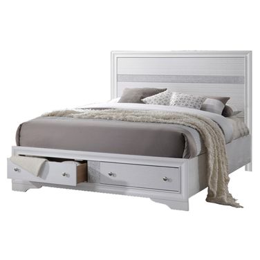 Catherine Chic Eastern King Platform Bed with Footboard Storage In White