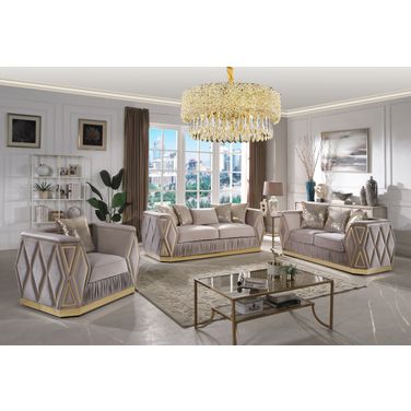 Cavalli Living Room Set In Taupe And Gold
