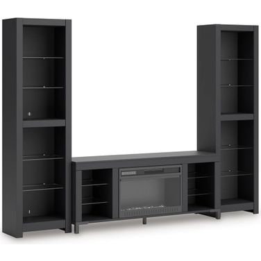 Cayberry 3-Piece Entertainment Center with Electric Fireplace In Black
