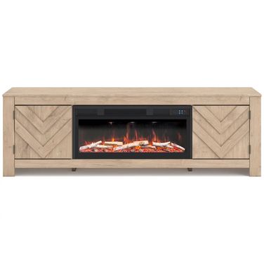 Cayboni 71 Inch TV Stand with Electric Fireplace In Tan