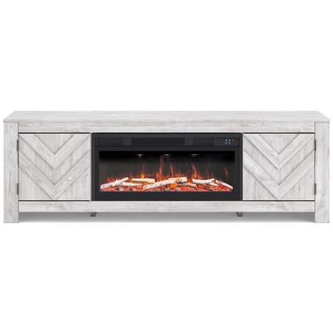Cayboni 71 Inch TV Stand with Electric Fireplace In White Wash