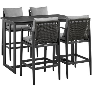 Cayman Outdoor Patio 5 Piece Bar Table Set In Gray