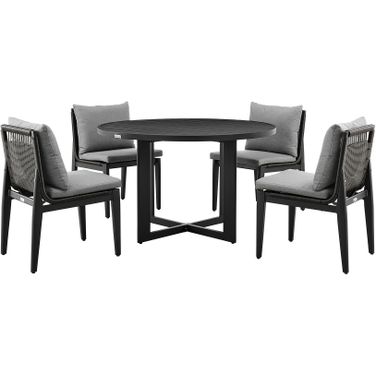 Cayman Outdoor Patio 5 Piece Round Dining Table Set In Dark Gray