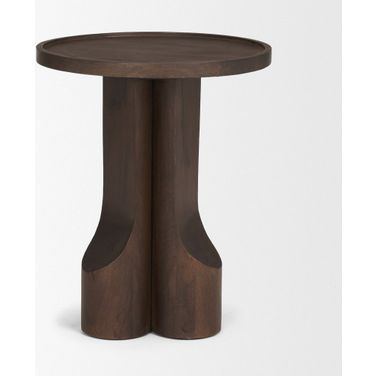 Cayson Sculptural Round Accent Table In Dark Brown