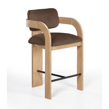 Cedra Velvet Performance Fabric Upholstered Counter Stool In Brown