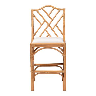 Cedric Natural Rattan Bar Stool with Cushioned Seat In Light Honey and White