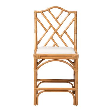 Cedric Natural Rattan Counter Stool with Cushioned Seat In Light Honey and White