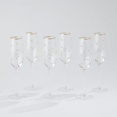 Celebration Champagne Glasses Set of 6 In Clear and Gold