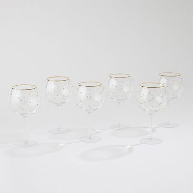 Celebration Goblet Glasses Set of 6 In Clear and Gold