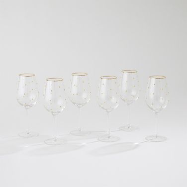 Celebration Wine Glasses Set of 6 In Clear and Gold