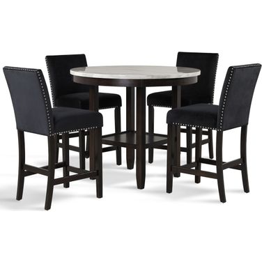 Celeste 42 Inch Round Faux Marble And Black Bar Table Set
