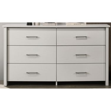 Celeste 57 Inch 6-Drawer Dresser with Silver Handles In White