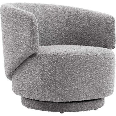 Celestia Boucle Fabric and Wood Swivel Chair In Light Gray