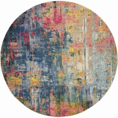 Celestial Blue and Yellow 7'10" x 7'10" Round Area Rug